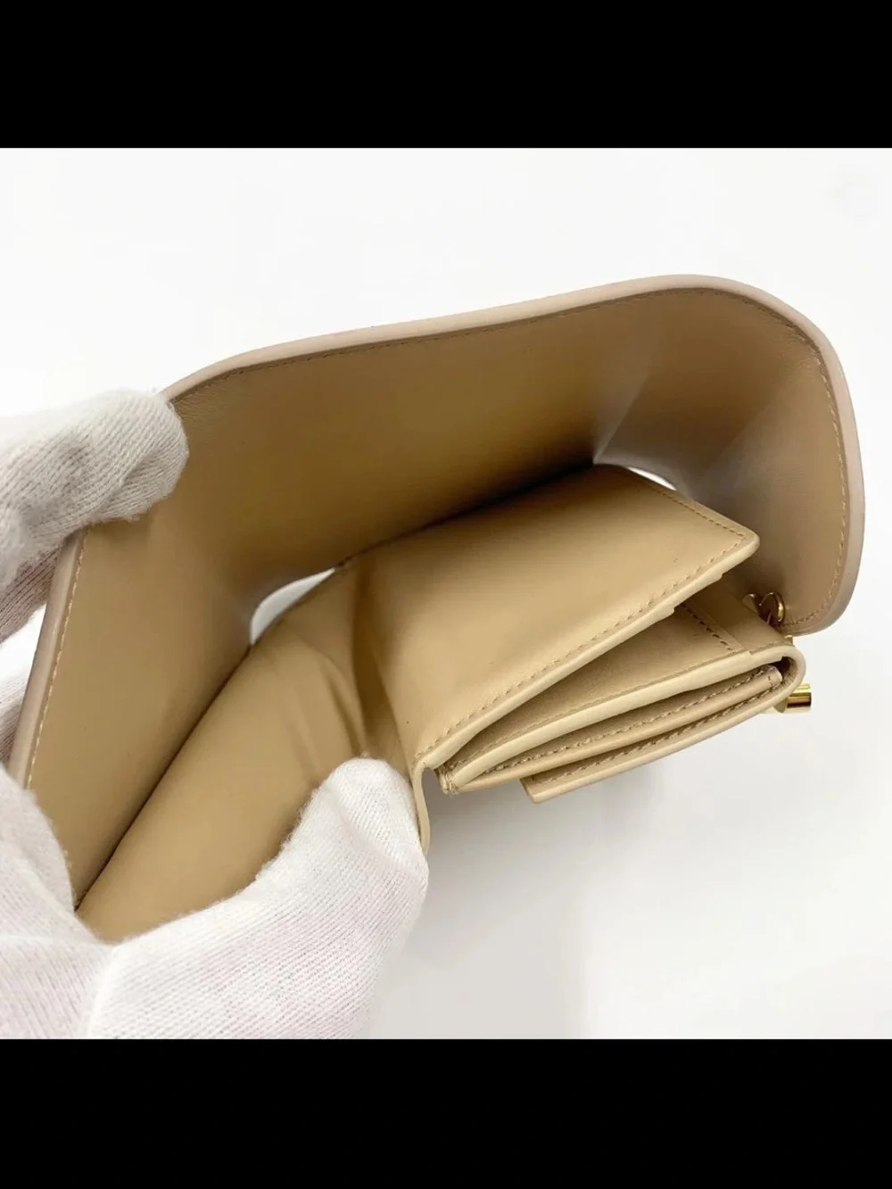 CELINE Small Triomphe Wallet in Light Beige with Gold Hardware